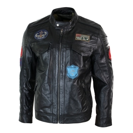 Aviatrix Real Leather Marker Mens Black Zip Jacket Badge Design Racing ...