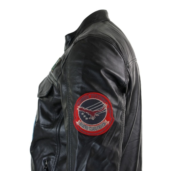 Aviatrix Real Leather Marker Mens Black Zip Jacket Badge Design Racing US Pilot Casual