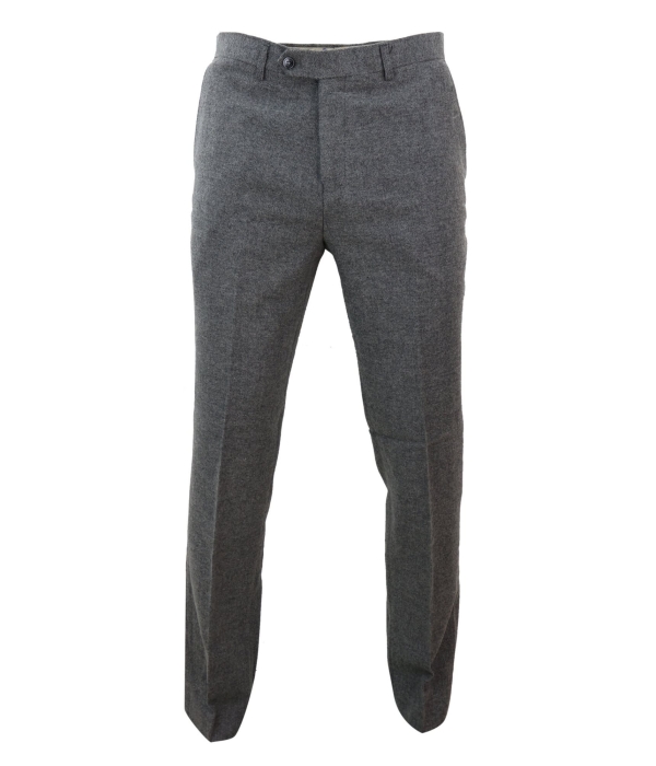 Mens Dark Grey Herringbone Tweed Trousers: Buy Online - Happy Gentleman