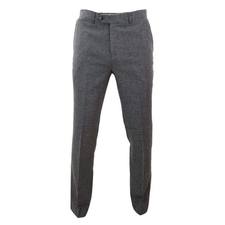 Mens Dark Grey Herringbone Tweed Trousers: Buy Online - Happy Gentleman