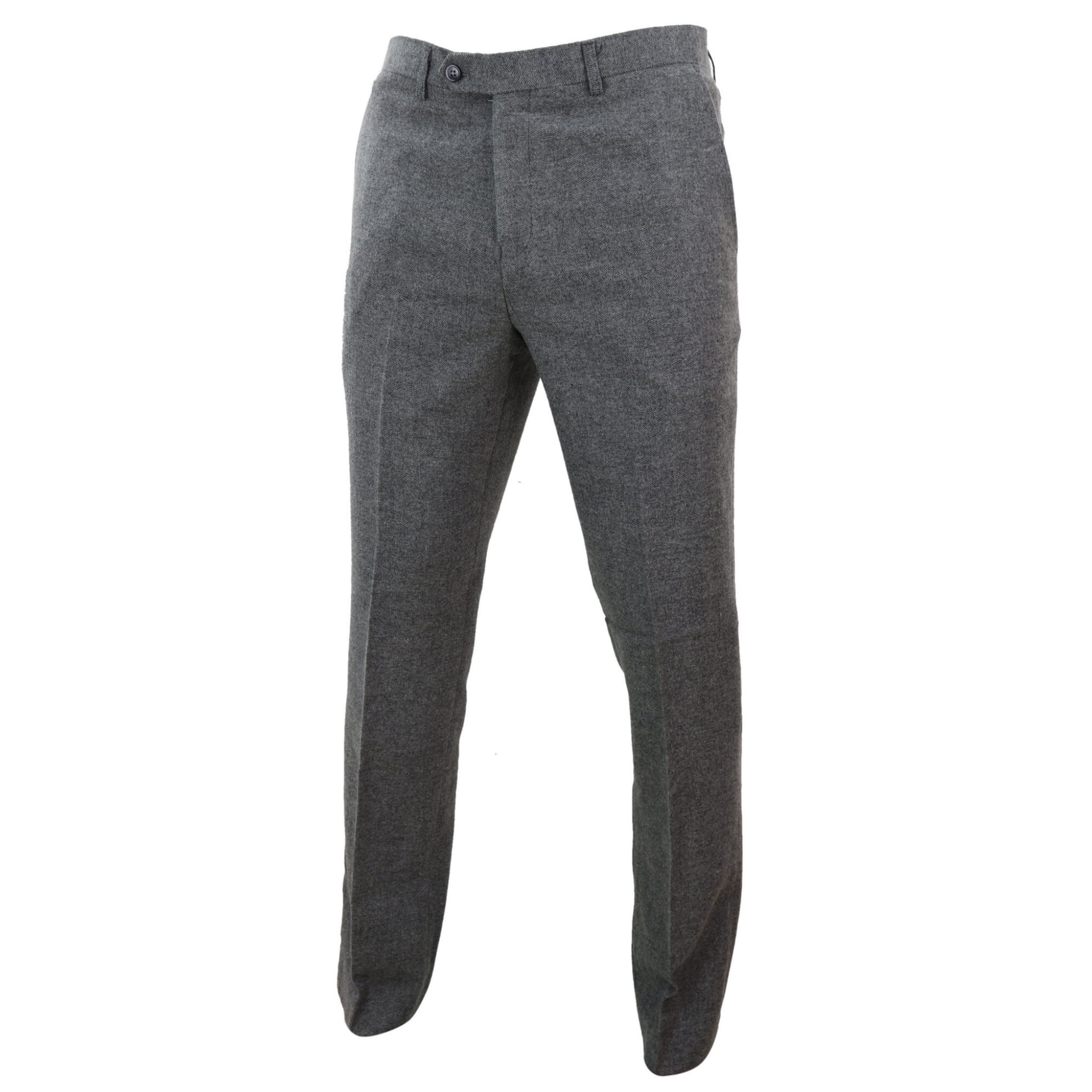 Mens Dark Grey Herringbone Tweed Trousers: Buy Online - Happy Gentleman