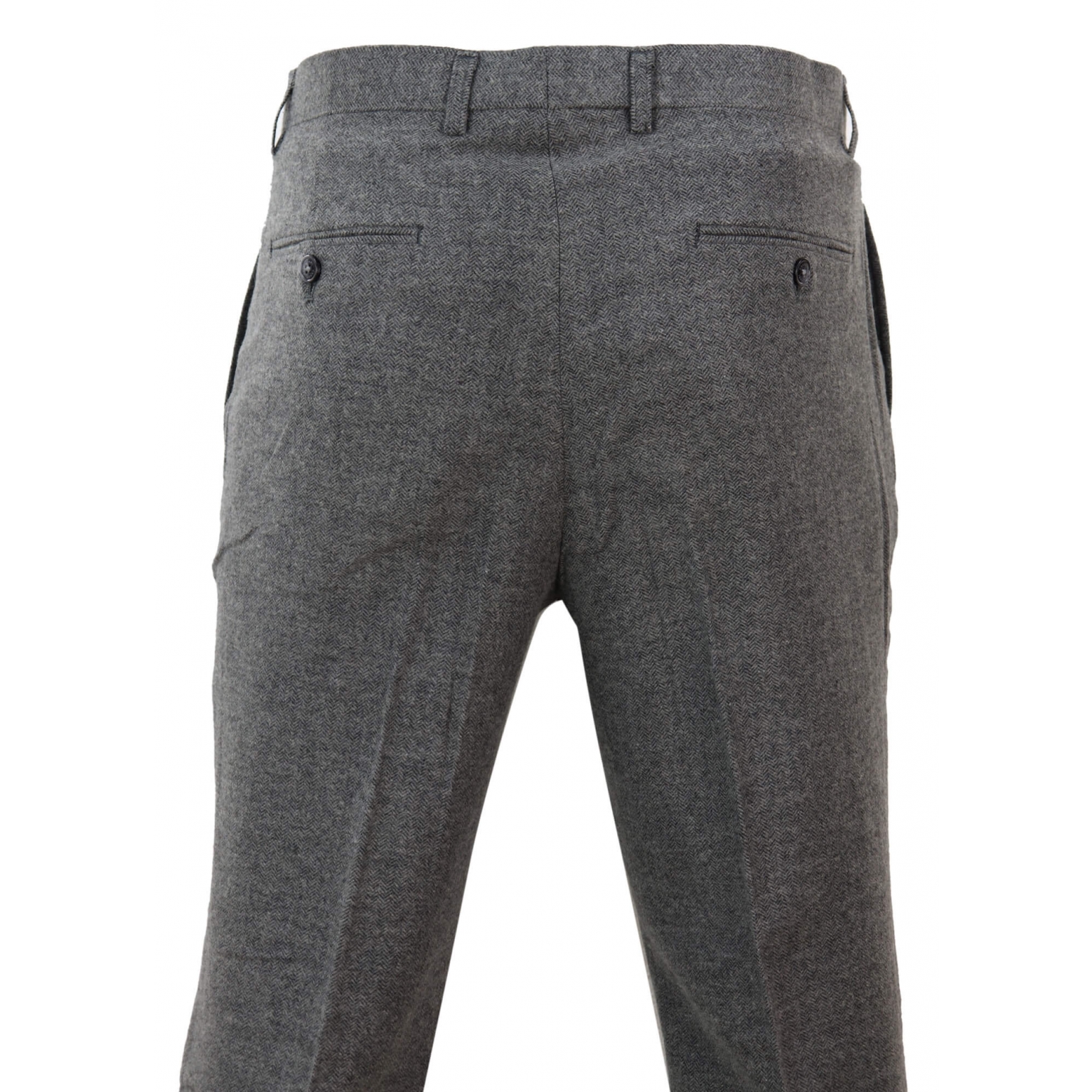 Mens Dark Grey Herringbone Tweed Trousers: Buy Online - Happy Gentleman