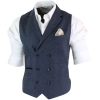 Cavani Martez - Mens Herringbone Tweed Gatsby Peaky Blinders Classic Double Breasted Waistcoat - Blue