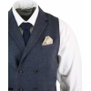 Cavani Martez - Mens Herringbone Tweed Gatsby Peaky Blinders Classic Double Breasted Waistcoat - Blue