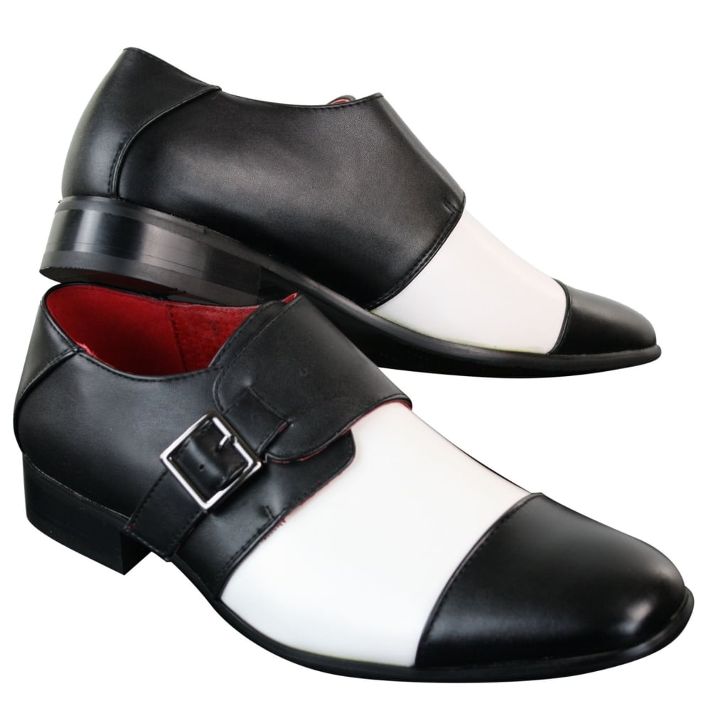 Mens Slip On Buckle Belt Leather Inner Smart Formal Black White Shoes ...