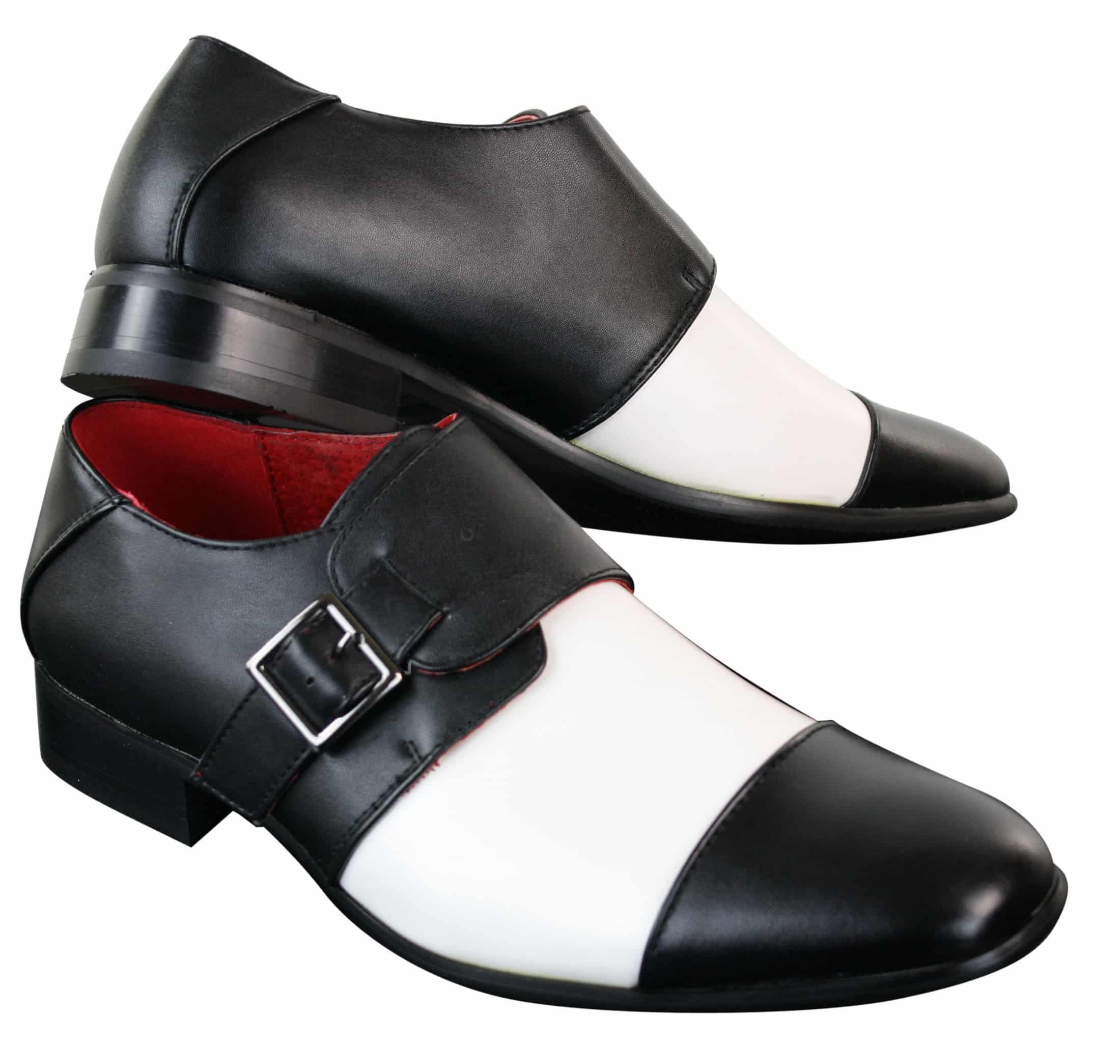 Mens Slip On Buckle Belt Leather Inner Smart Formal Black White Shoes ...