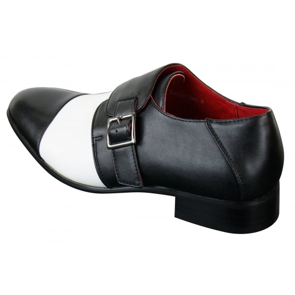 Mens Slip On Buckle Belt Leather Inner Smart Formal Black White Shoes Italian Design
