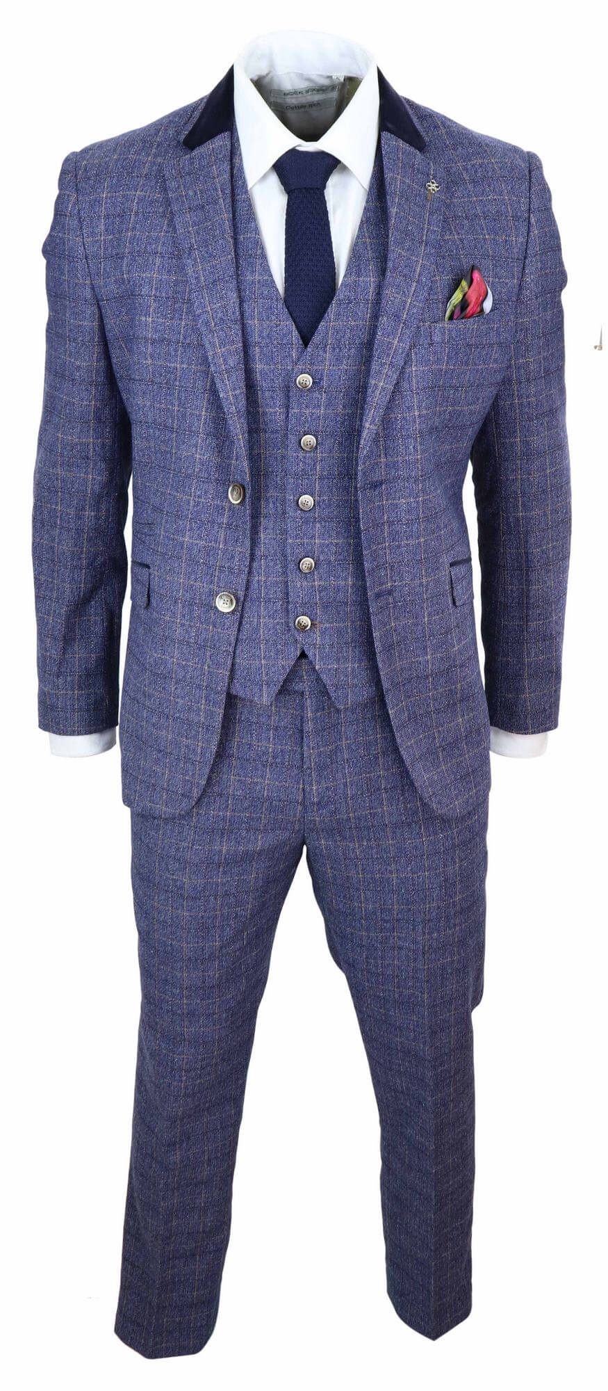 Mens Blue Check 3 Piece Suit - Cavani Matteo: Buy Online - Happy Gentleman