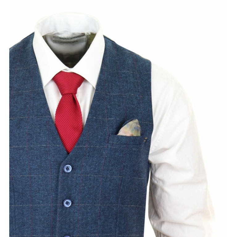 Men Blue Check Tweed Waistcoat - Cavani Carnegi: Buy Online - Happy ...