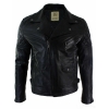 Real Leather Cross Zip Mens Biker Jacket Black Tailored Fit Retro Casual