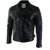 Real Leather Cross Zip Mens Biker Jacket Black Tailored Fit Retro Casual