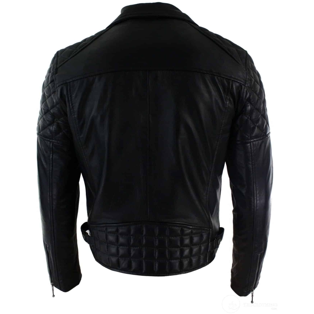 Real Leather Cross Zip Mens Biker Jacket Black Tailored Fit Retro ...