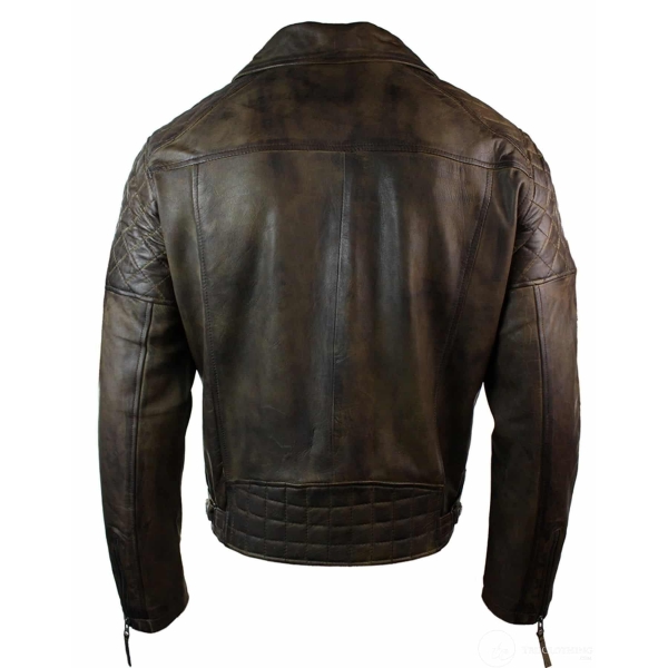 Real Leather Vintage Washed Brown Black Burgundy Blue Timber Mens Biker Jacket Cross Zip Retro Casual-Brown