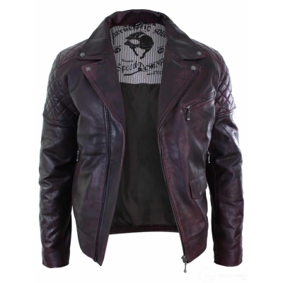 Real Leather Vintage Washed Brown Black Burgundy Blue Timber Mens Biker ...