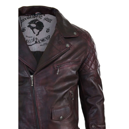 Real Leather Vintage Washed Brown Black Burgundy Blue Timber Mens Biker ...