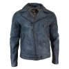 Real Leather Vintage Washed Biker Mens Jacket Cross Zip Retro Casual - Blue Colour