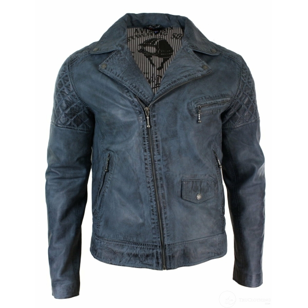 Real Leather Vintage Washed Biker Mens Jacket Cross Zip Retro Casual ...