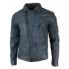 Real Leather Vintage Washed Biker Mens Jacket Cross Zip Retro Casual - Blue Colour