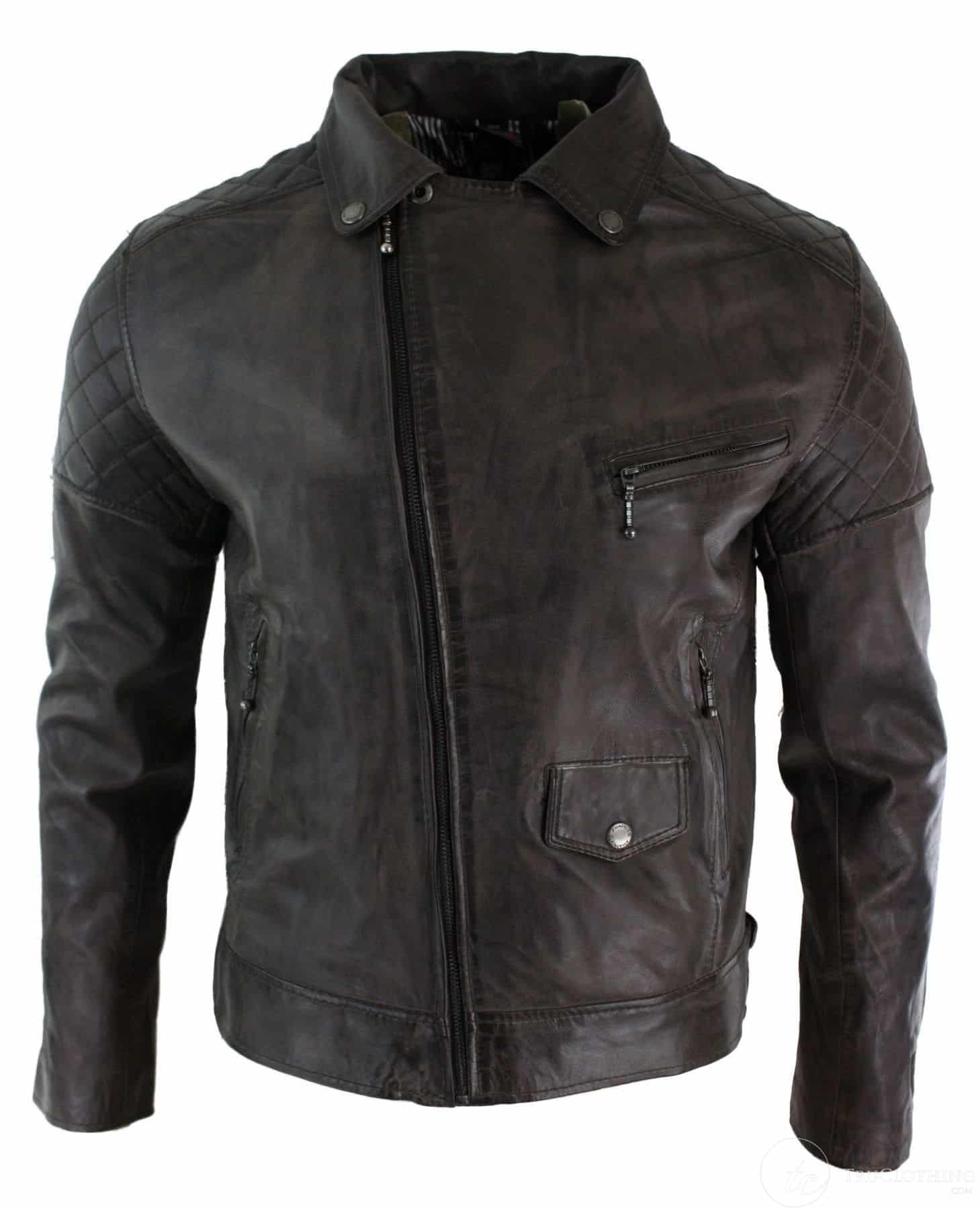 Mens 100% Real Leather Waistcoat Vintage Biker Retro Vest in Washed Brown Black