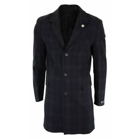 Men's 3/4 Crombie Wool Overcoat-Black | Happy Gentleman