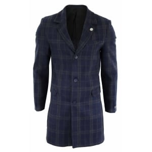 Men’s 3/4 Wool Overcoat-Blue