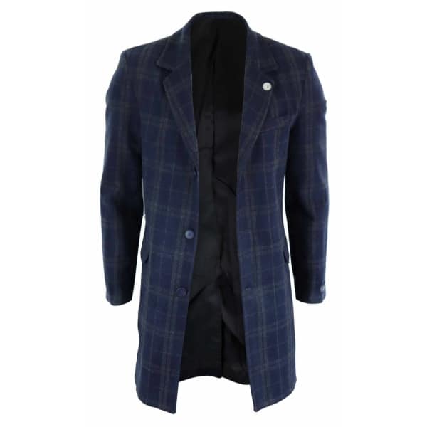 Men's 3/4 Wool Overcoat-Blue