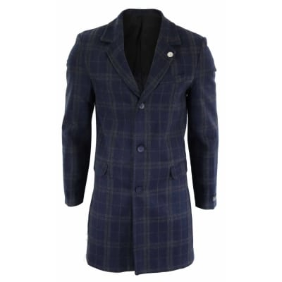 Men's 3/4 Wool Overcoat-Blue