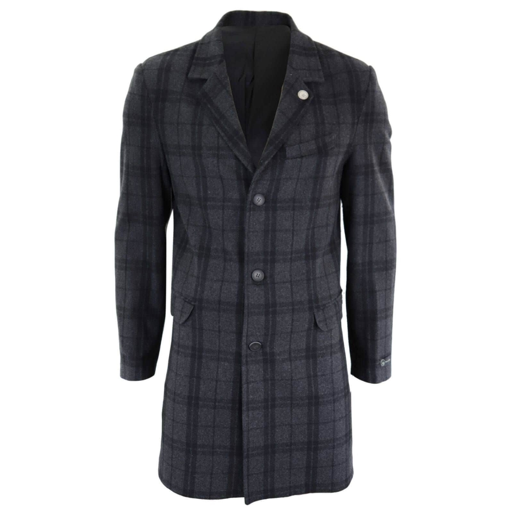 Mens Double Breasted Crombie Overcoat - Grey | Happy Gentleman