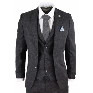 Men’s Black Tweed 3 Piece Vintage Suit – STZ14