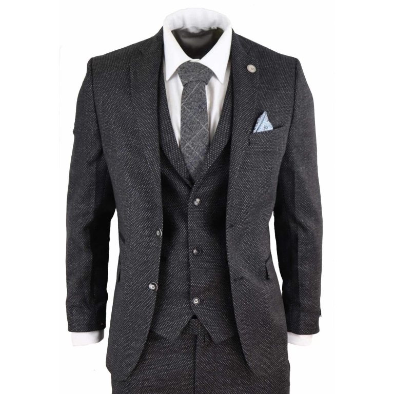 Men's Black Tweed 3 Piece Vintage Suit - STZ14: Buy Online - Happy ...
