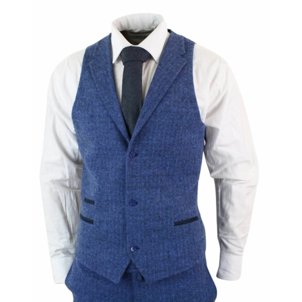 Men's Blue Herringbone 3 Piece Tweeed Suit - STZ11