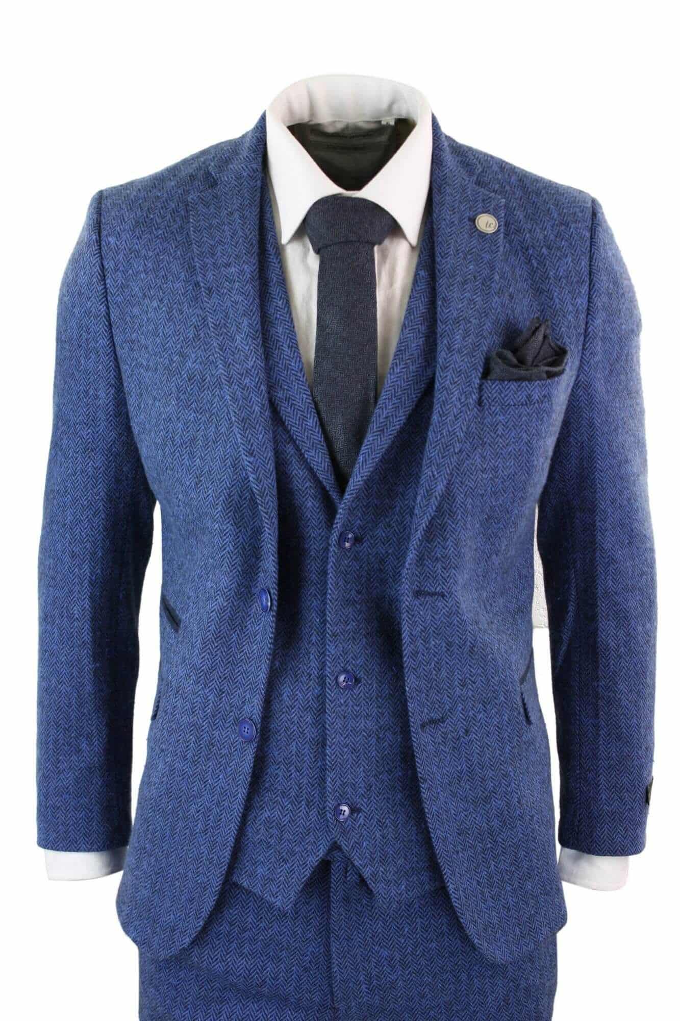 Men's Blue Herringbone 3 Piece Tweeed Suit - STZ11: Buy Online - Happy ...