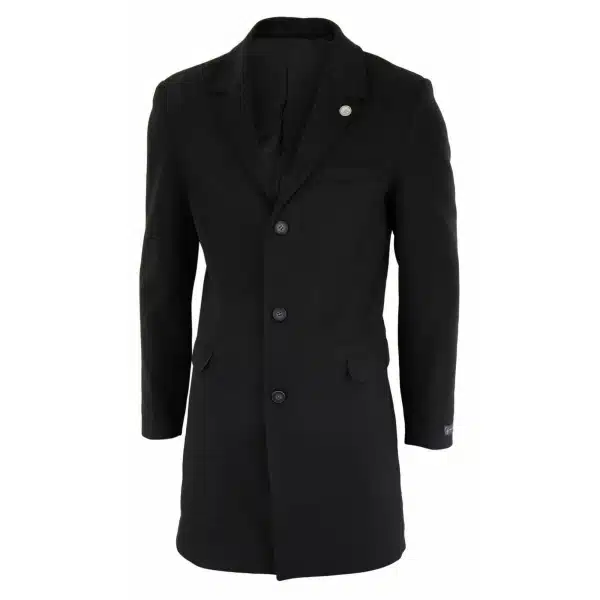 Men's Classic Wool Long Overcoat-Black