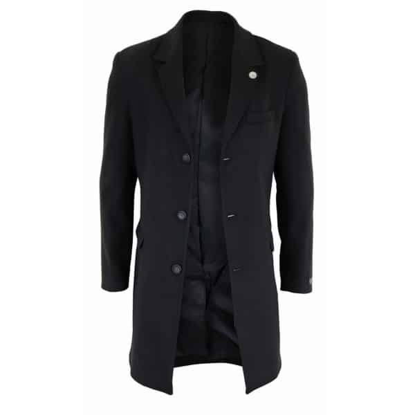 Men's Classic Wool Long Overcoat-Black