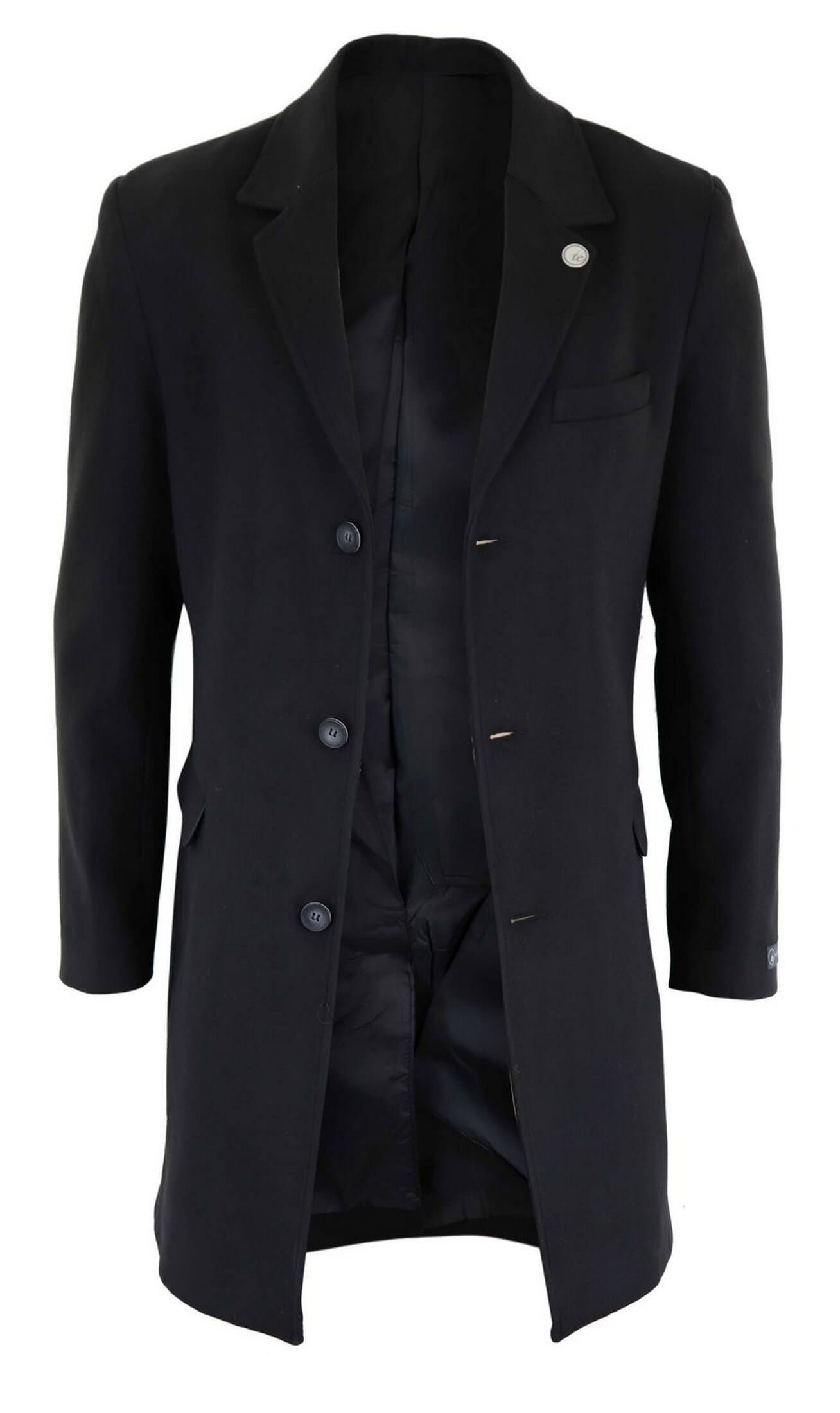 Men's Classic Wool Long Overcoat-Black: Buy Online - Happy Gentleman