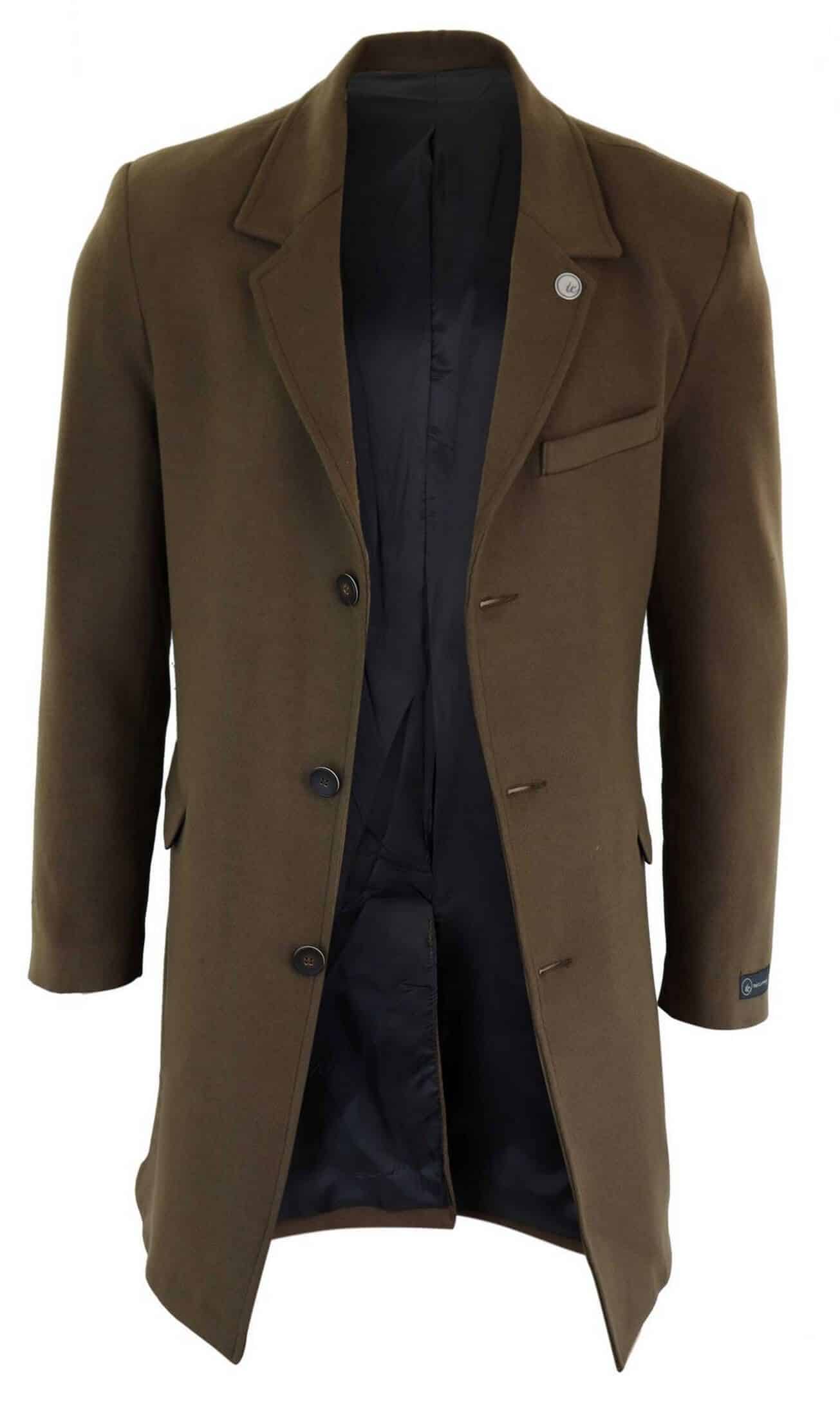 Men's Classic Wool Long Overcoat-Brown: Buy Online - Happy Gentleman