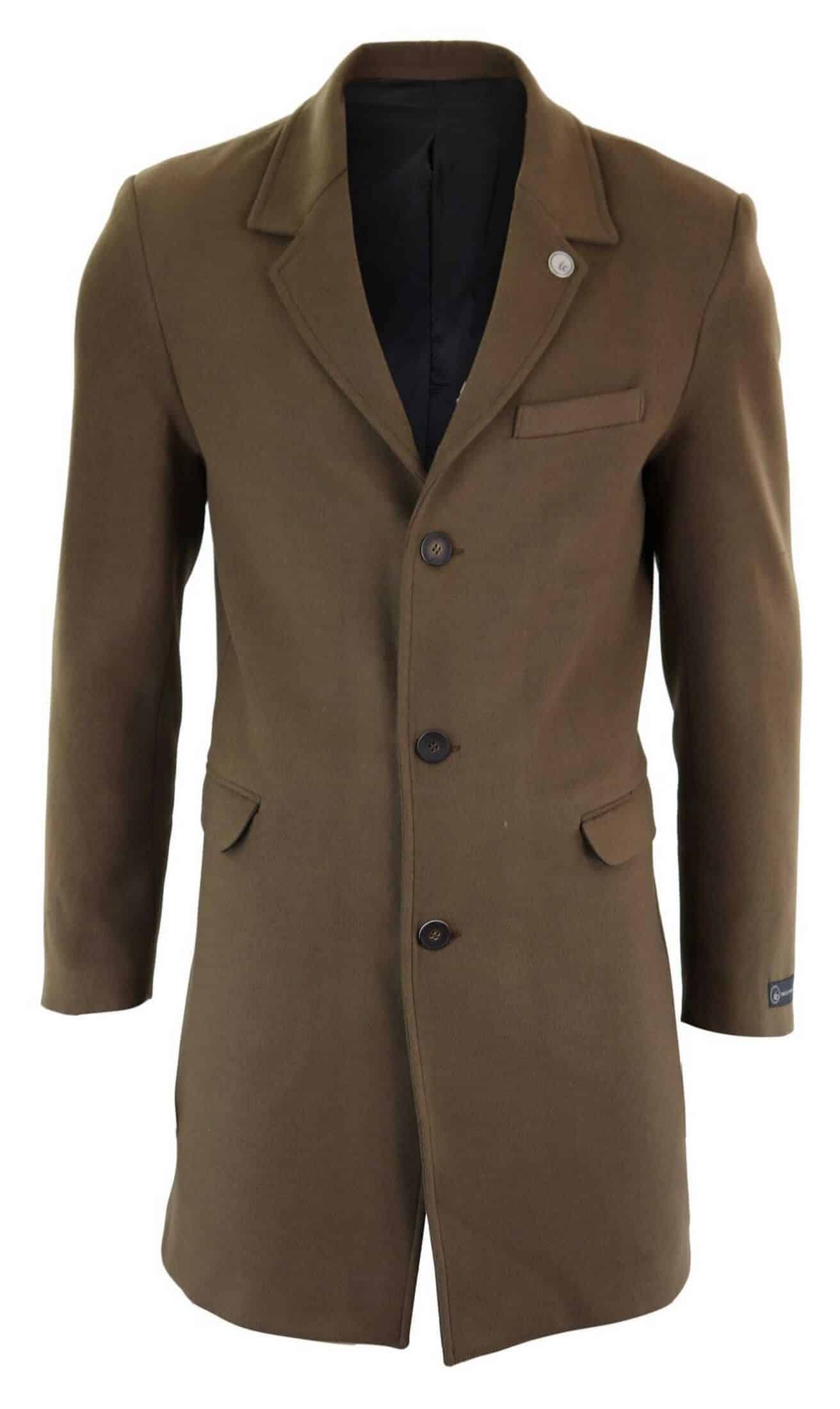 Men's Classic Wool Long Overcoat-Brown: Buy Online - Happy Gentleman