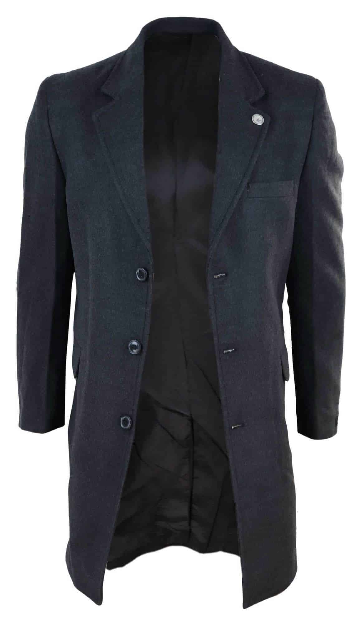 Men's Classic Wool Long Overcoat - Charcoal | Happy Gentleman