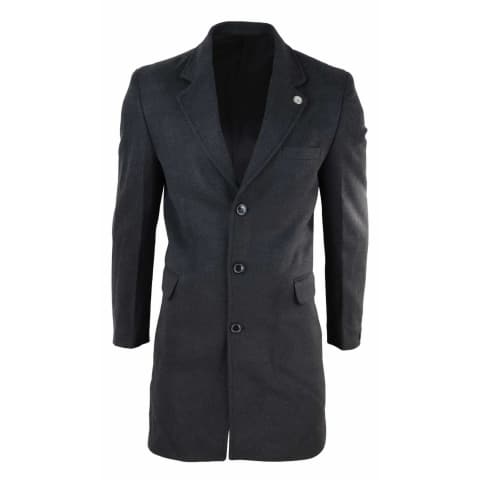 Men's Classic Wool Long Overcoat-Black | Happy Gentleman