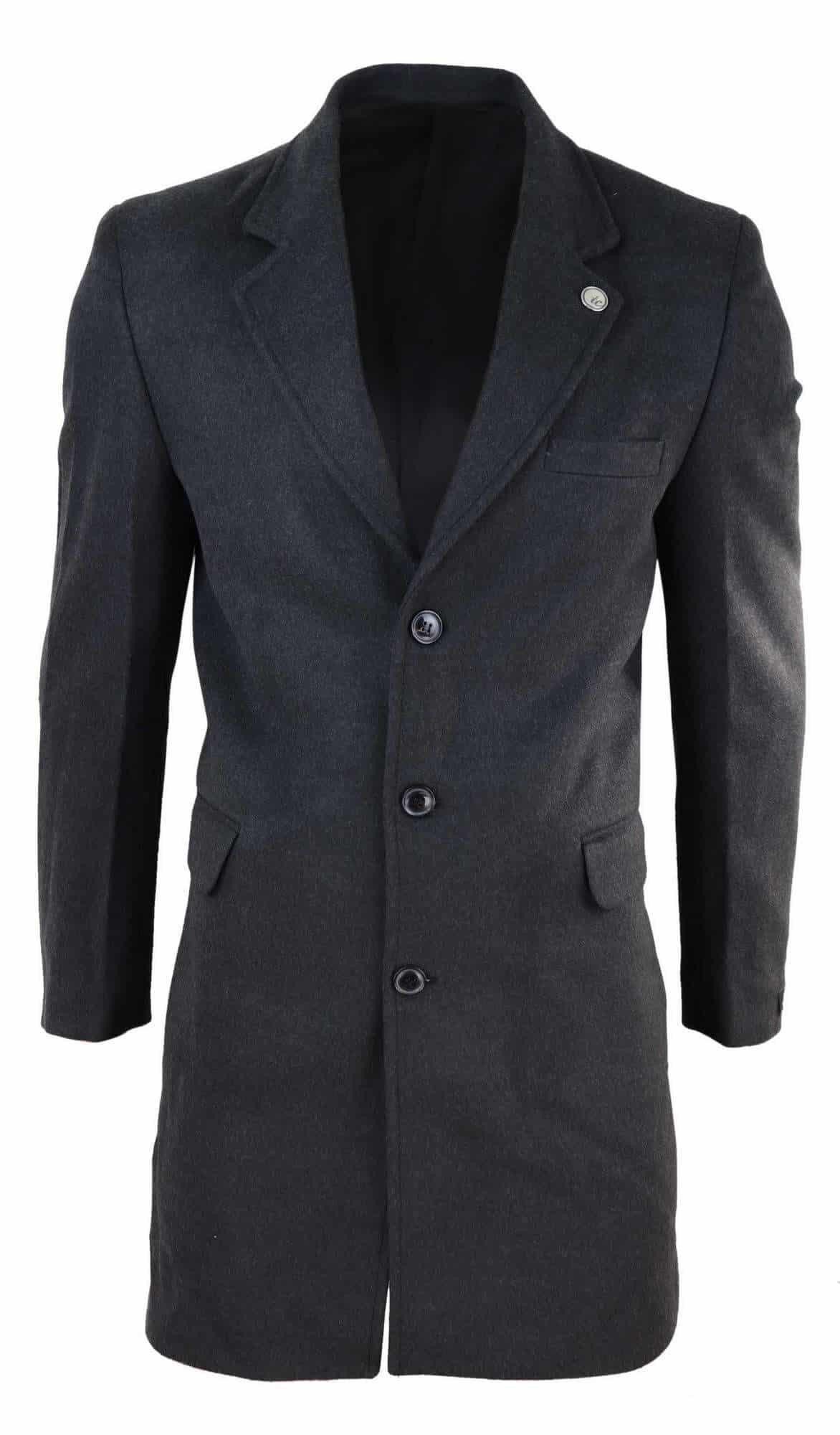 Men's Classic Wool Long Overcoat - Charcoal | Happy Gentleman