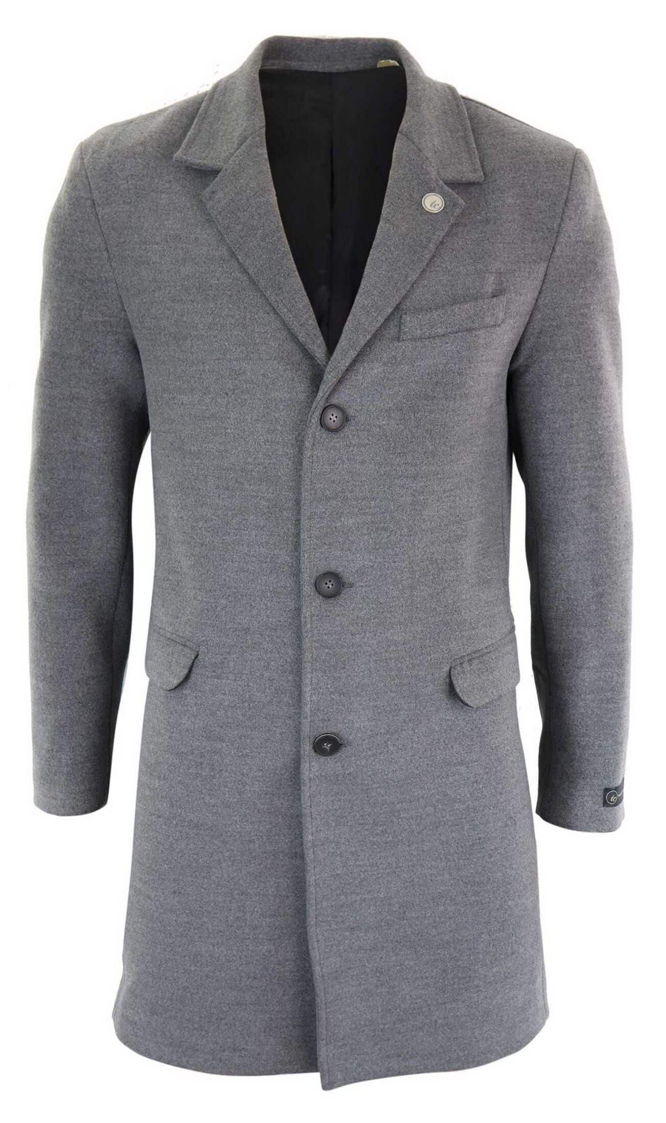 Men's Classic Wool Long Overcoat-Grey: Buy Online - Happy Gentleman