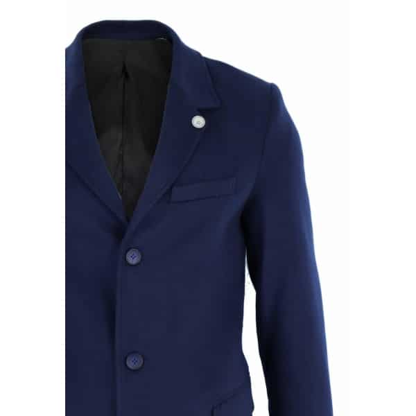 Men's Classic Wool Long Overcoat-Navy