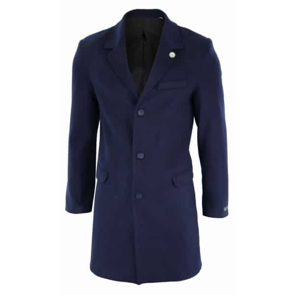 Men's Classic Wool Long Overcoat-Navy