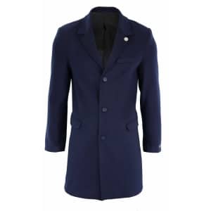 Men’s Classic Wool Long Overcoat-Navy