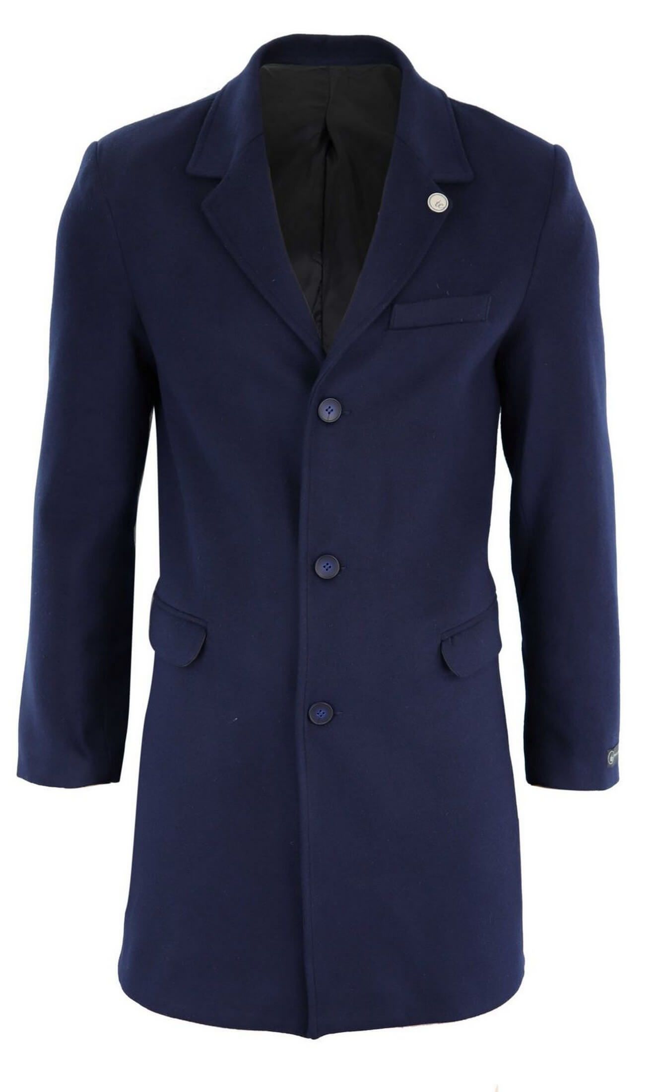 Men's Classic Wool Long Overcoat-Navy: Buy Online - Happy Gentleman