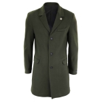 Men's Classic Wool Long Overcoat-Olive Green - 48