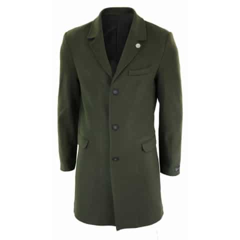 Men's Classic Wool Long Overcoat-Olive Green: Buy Online - Happy Gentleman