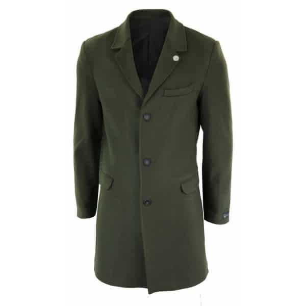 Men's Classic Wool Long Overcoat-Olive Green