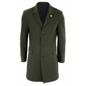 Men’s Classic Wool Long Overcoat-Olive Green
