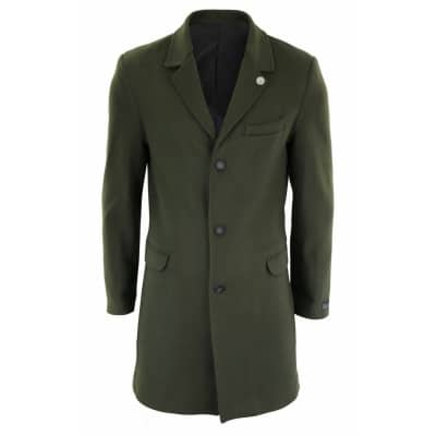 Men's Classic Wool Long Overcoat-Olive Green
